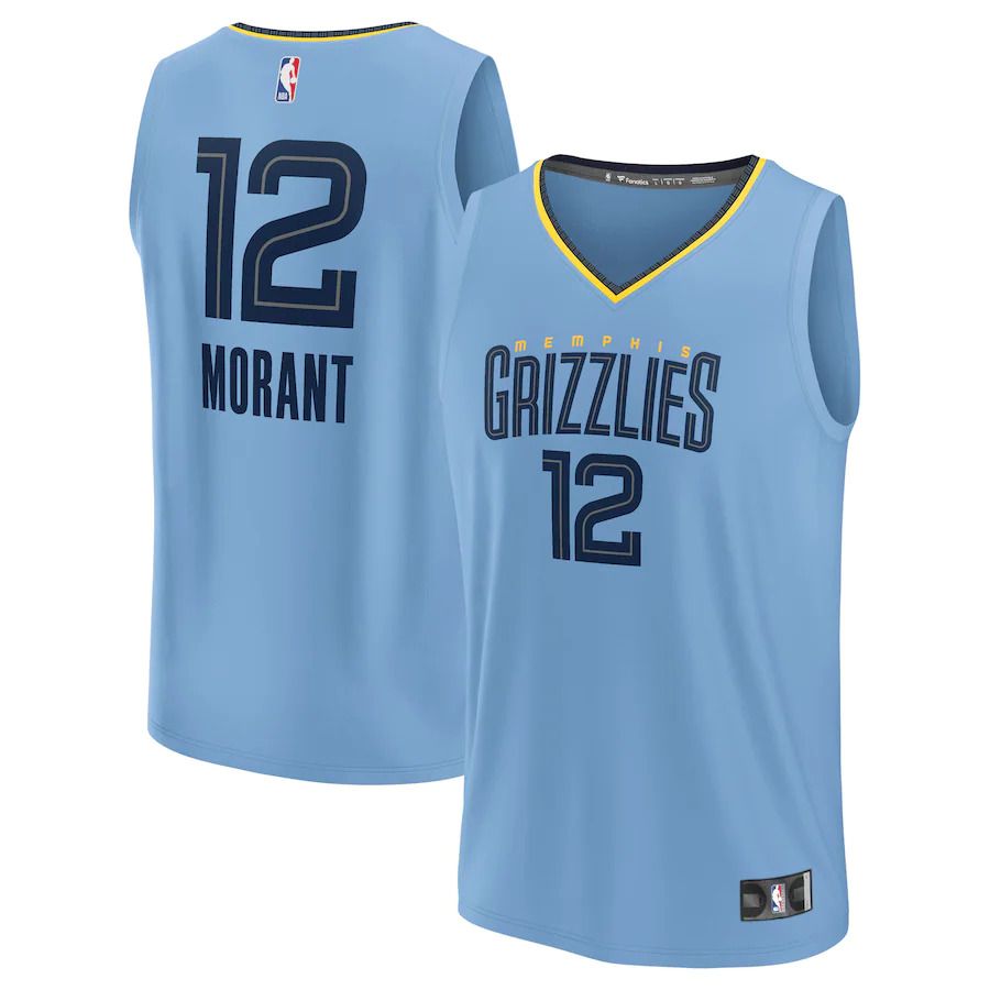 Men Memphis Grizzlies #12 Ja Morant Fanatics Branded Light Blue Statement Edition 2022-23 Fast Break Replica Player NBA Jersey->youth nba jersey->Youth Jersey